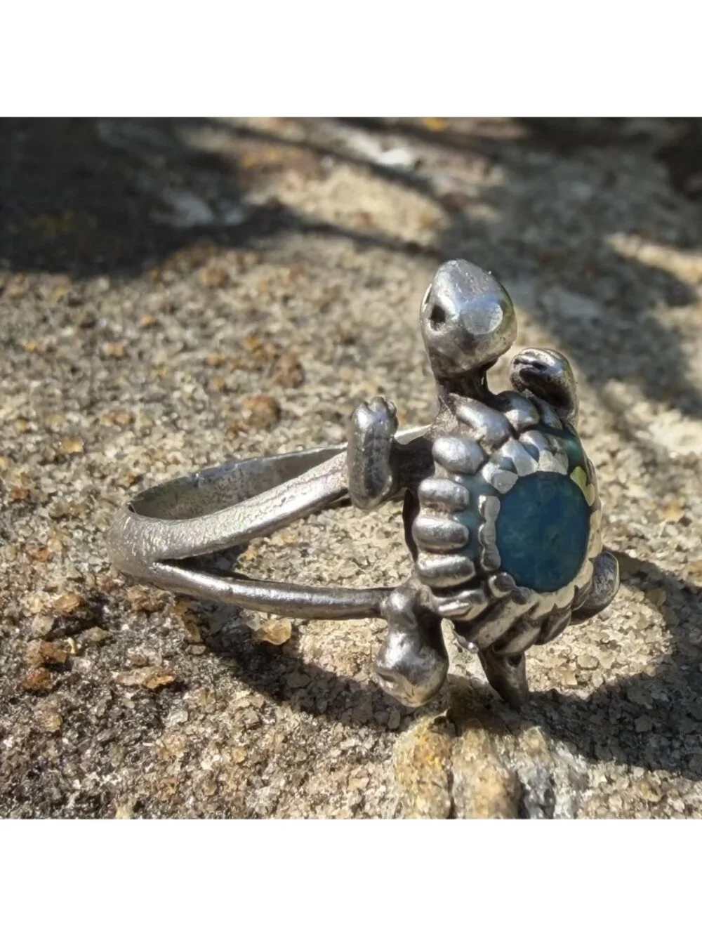 Vintage Sterling Silver Turquoise Turtle Ring Size 7 Southwestern Boho Coastal
